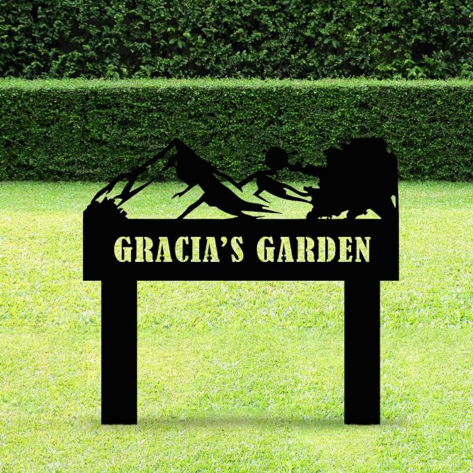 Personalized Garden Sign with Stake, Custom Mountain and Sun Metal Sign for Outdoor, Customized Large Metal Yard Decor, Lawn Art, Farmhouse Decor, Housewarming Gift