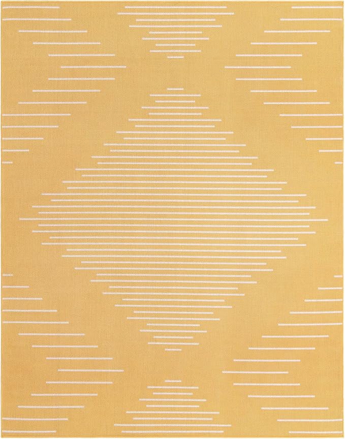 Unique Loom Outdoor Modern Collection Area Rug - Tambor (7' 10" x 10' Rectangle, Yellow/ Ivory)