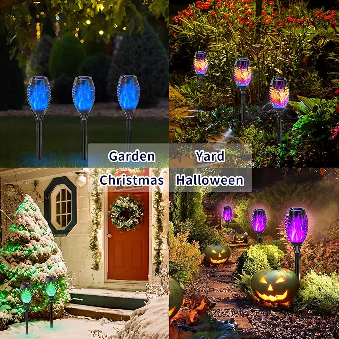 Swingers Solar Lights Outdoor,Halloween Solar Torch Lights with Flickering Flame,Waterproof Outdoor Garden Lights for Outside Patio Pathway Yard Decorations(8, Green)
