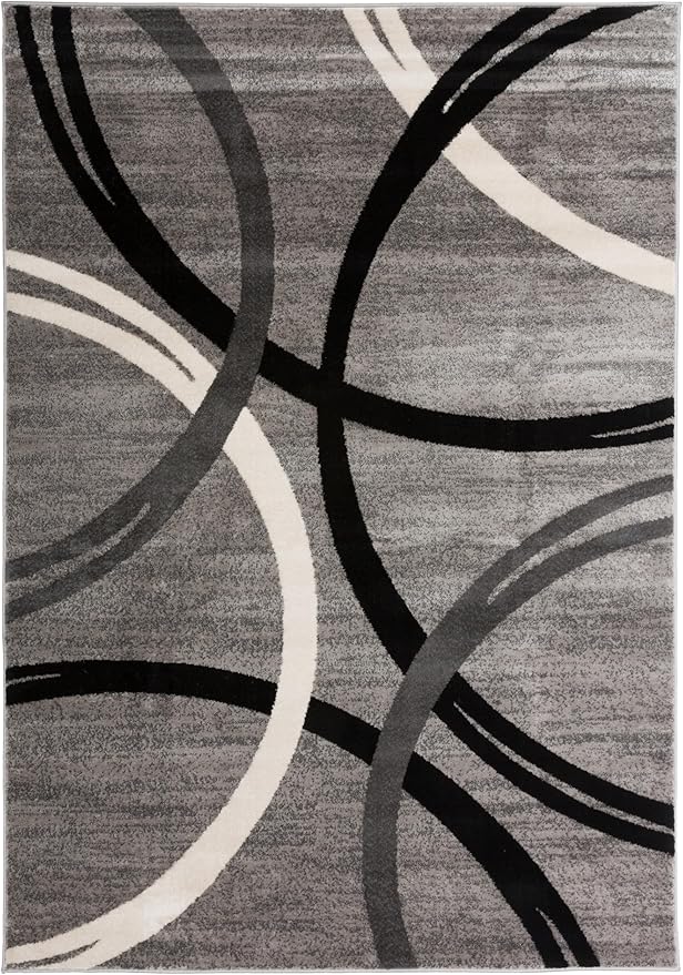 Rugshop Wavy Circles Non-Shedding Living Room Area Rug Gray 7'10" x 10'2" | Rectangular, Size 7'10" x 10'2", Bedroom, Dining Room, Home Office, Kitchen, Entryway, Hallway, Nursery, Kids Room, Bedside