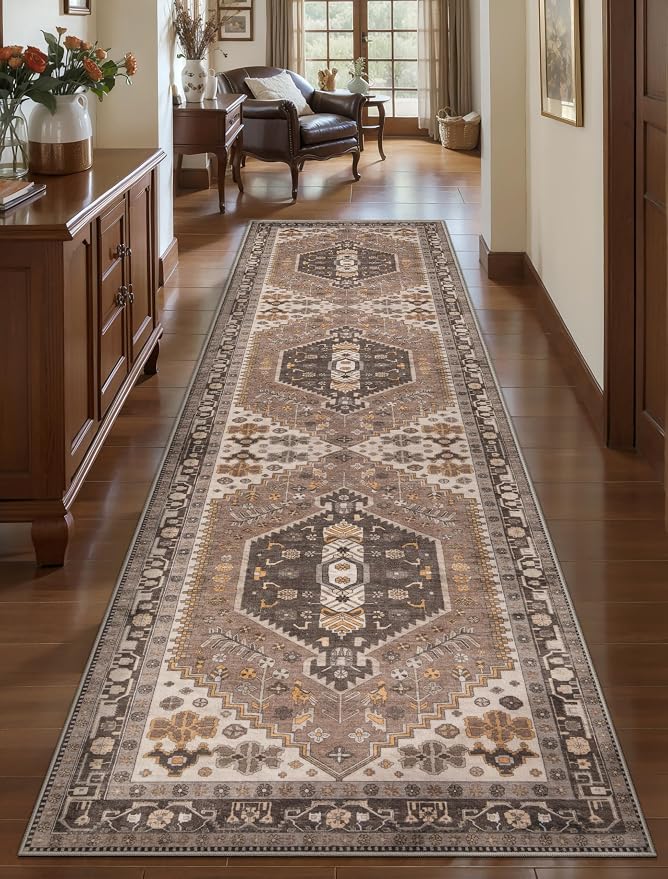 Ciicool 3x8ft Hallway Rug,Long Runner Area Rugs for Vintage Kitchen Decor | Oriental Non-Slip Thin Vintage Indoor Soft Boho Entry Carpet for Entryway Bedroom Bedside Living Room Laundry Bathroom