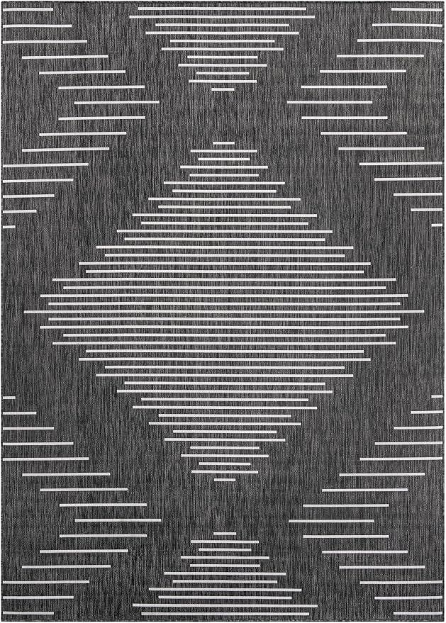 Unique Loom Outdoor Modern Collection Area Rug - Tambor (7' 10" x 11' Rectangle Charcoal Gray/Ivory)