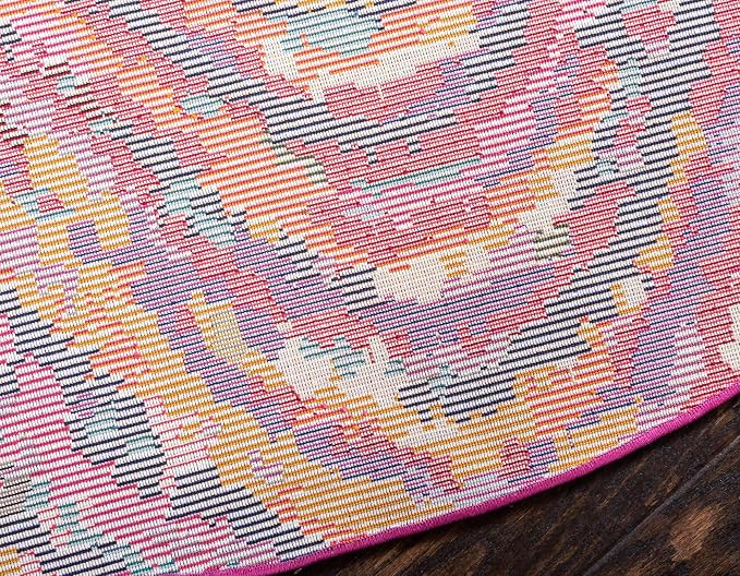 Unique Loom Estrella Collection Colorful, Abstract, Geometric, Gradient, Modern Area Rug (8' 0 x 8' 0 Round, Multi/Pink)