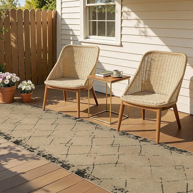 UERMEI 2x8 Outdoor Jute Runner Rug Neutral Washable Modern Brown | Patio Non Slip Indoor Runners Carpet for Hallway Kitchen Bedroom Porch Laundry Bathroom