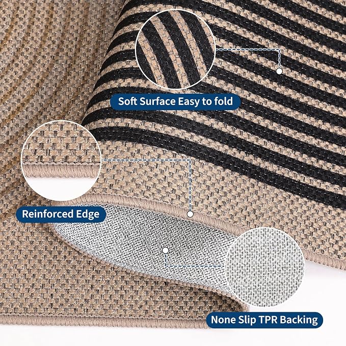 GarveeHome Modern Rainbow 8x10 Easy Jute Rug for Living Room Indoor Outdoor Patio Farmhouse, Contemporary Non Slip Non Shedding Carpet for Bedroom Backyard Dining Room