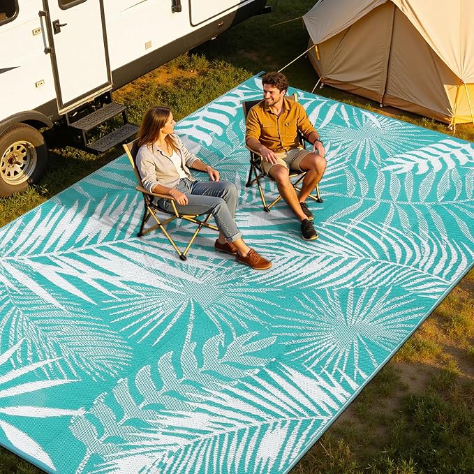 9x18ft Outdoor Rug for Patios, Reversible RV Outdoor Rug, Waterproof Straw Plastic Large Outdoor Mat for Camper, Picnic, Backyard, Deck, Balcony, Porch