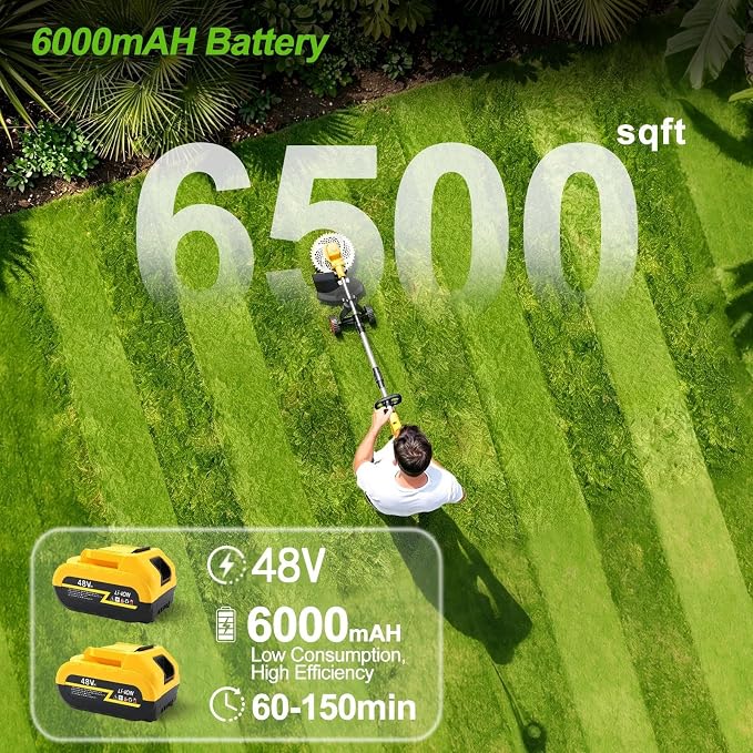 2026 New 30000 RPM Brushless Cordless Weed Wacker with Wheels, 12-Inch Battery Powered Electric Weed Eater, 4-in-1 Grass Trimmer, Brush Cutter, Stringless Weed Trimmer & Lawn Edger (1, Yellow)