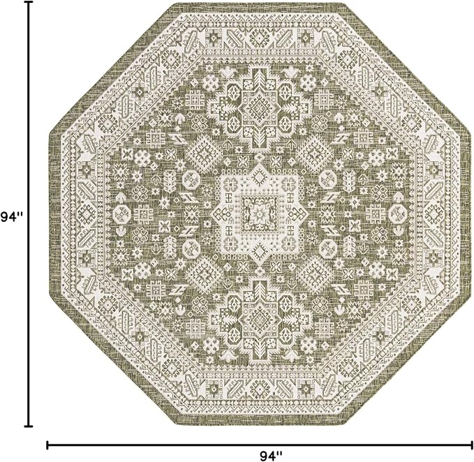 Unique Loom Outdoor Aztec Collection Area Rug - Chalca (7' 10" Octagon, Green/ Ivory)