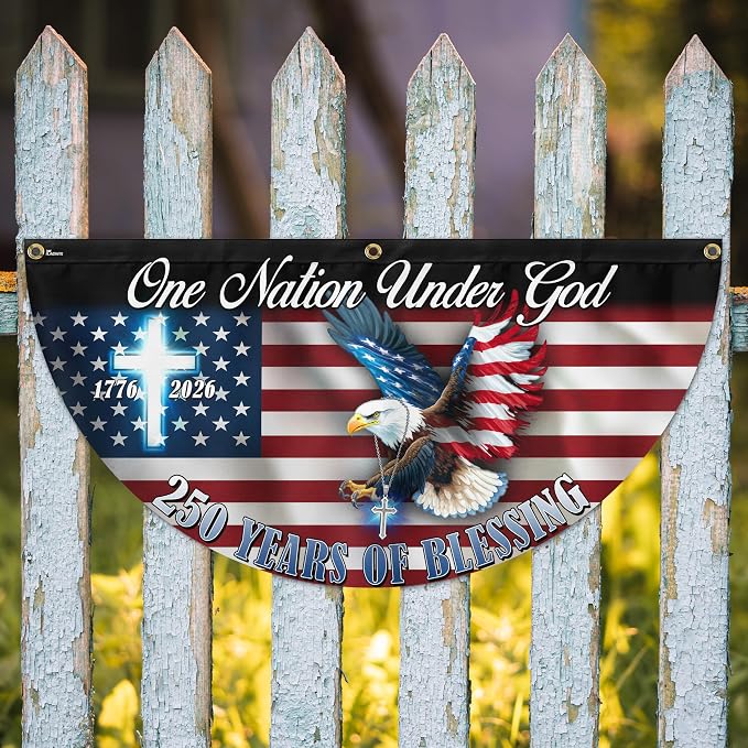 FLAGWIX American 250 Years Anniversary Fan Flag - Polyester Double-sided One Nation Under God Flags For Outside Bunting Flag, 1.5x3 ft - 4th of July Decorations for Home Yard Garden Decor Banner