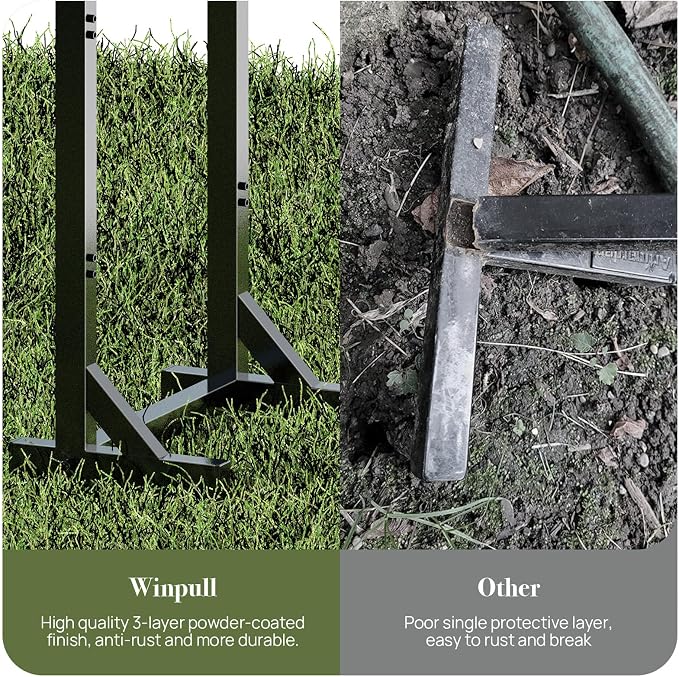 Winpull Garden Hose Holder, Metal Freestanding Hose Stand with 4 Spikes, Holds up to 150FT Hose, Sturdy Hose Reel Alternative, Heavy Duty Hose Storage for Outside Yard Lawn