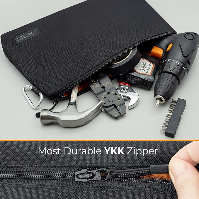 COREFLEX Premium Tool Pouch Zipper Bag, Small Tool Bag, Multipurpose Storage pouch, Heavy duty Flat Bottom Tool bag with YKK Zipper (6 pack Large 12inch)