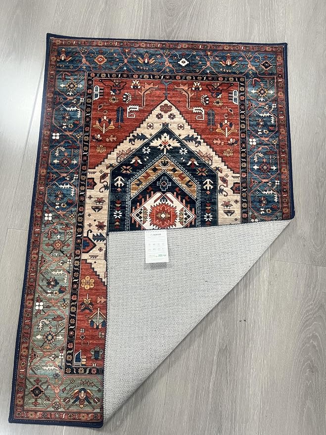 SERISSA 2x4 Washable Non Slip Boho Runner Rug for Entryway，Rust | Ultra Soft Vintage Oriental Carpet Low-Pile Tribal Door Mat Entrance Carpet for Bedroom Hallway Laundry Room Bathroom