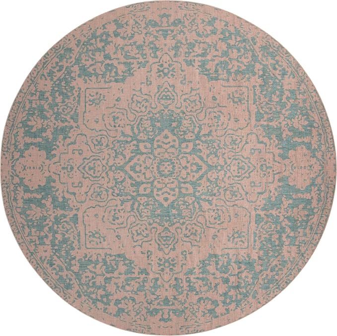 Unique Loom Jill Zarin Jill Zarin Outdoor Collection Area Rug - Dubai (13' Round, Pink and Aqua/Light Blue)