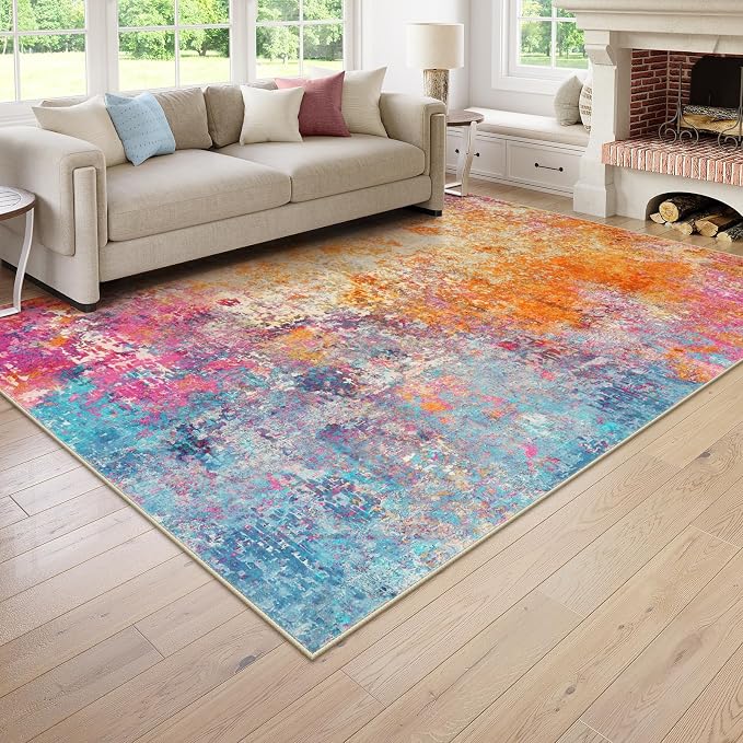 Lahome Modern Abstract Washable 6x9 Area Rugs for Living Room, Colorful Soft Bedroom Rug for Girls Kids Non Slip Stain Resistance, Large Accent Carpet for Kitchen Dining Room Dorm