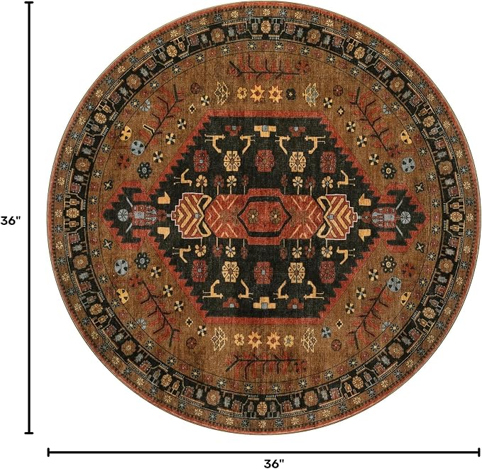 Ciicool 3ft Round Small Area Rug for Entryway,Circle Mat for Dining Room | Washable Soft Non-Slip Low-Pile Oriental Indoor Mat Boho Entry Carpet for Entryway Bedside Living Room Laundry Bathroom