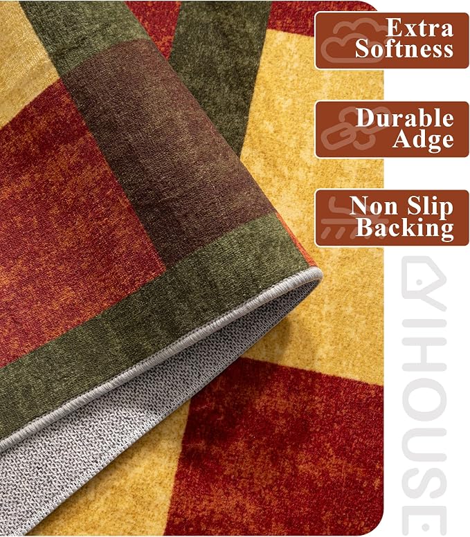 Red and Green Rug 3x5, Burgundy Farmhouse Vintage Rugs Washable for Living Room,Burnt Orange Area Rug Non Slip,Geometric Boho Area Rug for Kitchen,Dining Room,Bedroom