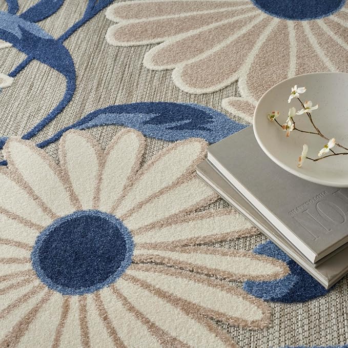 Nourison Home Aloha Blue Grey 7'10" x 10'6" Area Rug - Easy Clean, Non Shedding, Bed Room, Living Room, Dining Room, Kitchen (8' x 11')