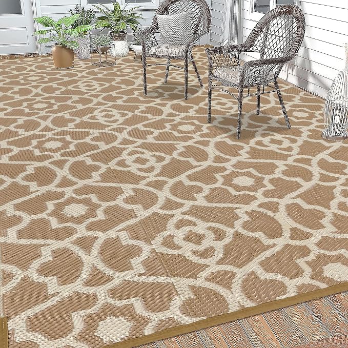 HEBE Outdoor Rug Waterproof 8x10, Plastic Straw Rug Camping Rug, Reversible Outdoor Patio Rugs RV Mat Clearance, Indoor Outside Floor Carpet for Porch,Deck,Camper,Balcony,Backyard
