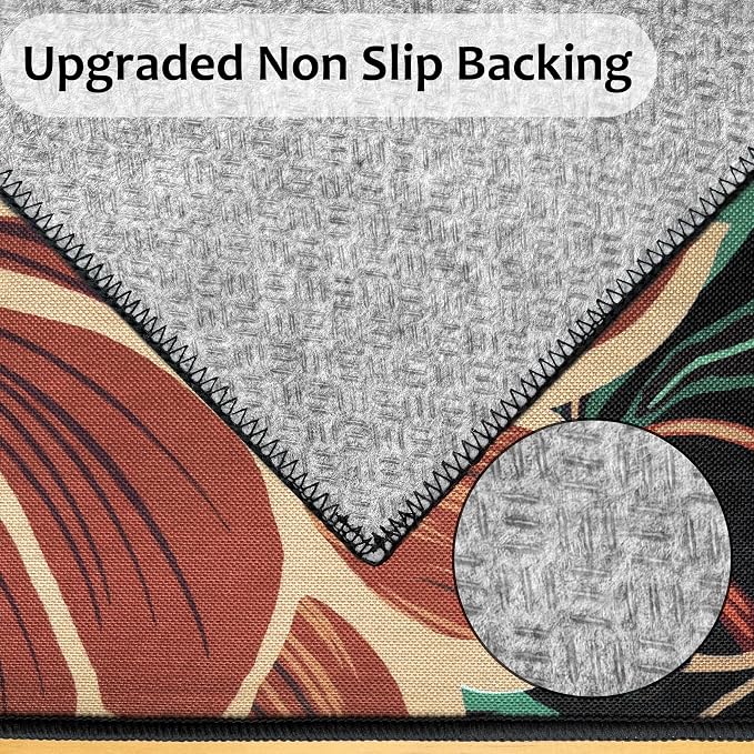 Tyrot Vintage Black Boho Floral Living Room Rug, 5x7 Rug Flat Woven Washable Botanical Butterfly Area Rugs Ultra-Thin Non Slip Low Pile Carpet for Bedroom, Dining Room, Office