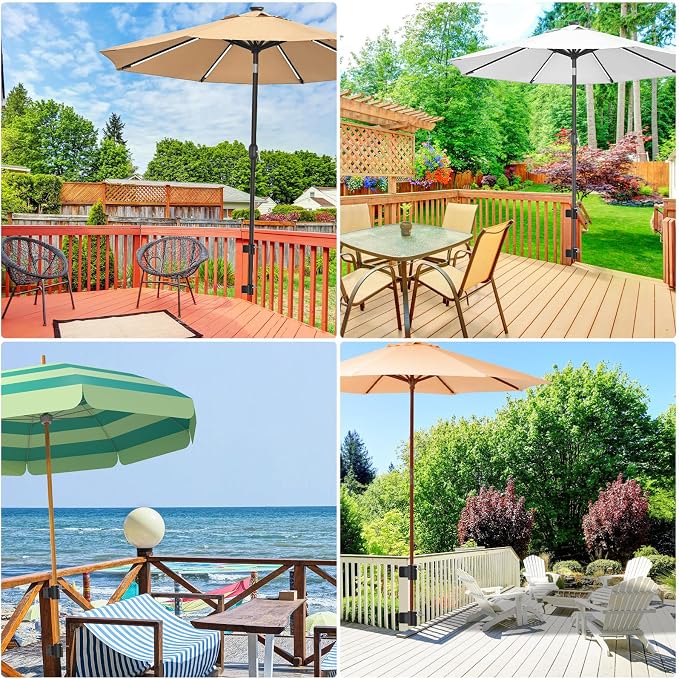 Heavy Duty Deck Railing Umbrella Holder, Patio Umbrella Stand for 1-2 Inch Poles, Space-Saving Design, Secure & Sturdy Corner Mount for Deck Railing, Balcony, Outdoor Courtyard, Fence, 2 Set