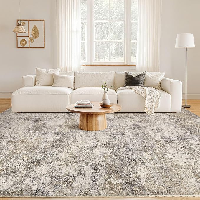 Nakagishi Boho 9x12 Area Rug Living Room Rugs Machine Washable Brown Grey | Soft, Pet & Kid Friendly, Carpet for Living Room/Bedroom/Office/Kitchen/Nursery, Daily Home Decor Stain Resistant Moroccan