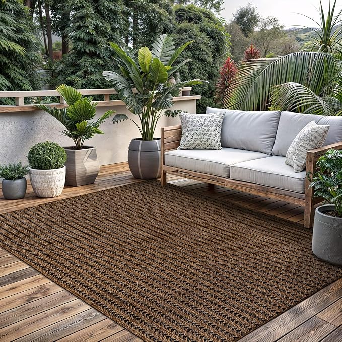 Washable Outdoor Rug 10x14 Modern Area Rugs Outdoor Carpets Striped Pattern Non Shedding Waterproof Easy Clean Patio Deck Porch Living Room Bedroom Garden RV (10 X 14 Gold)