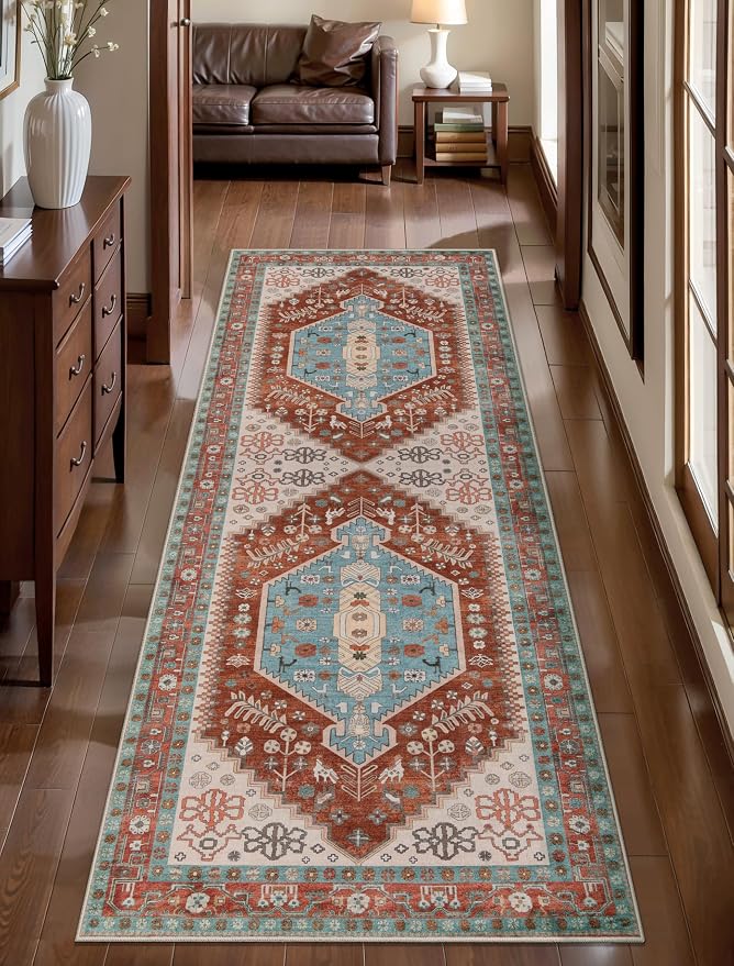 Ciicool Washable Non Slip Runner Rug,2x6ft Vintage Hallway Kitchen Rugs | Soft Oriental Indoor Mat Thin Boho Entry Carpet for Entrance Bedroom Bedside Living Room Laundry Bathroom Decor