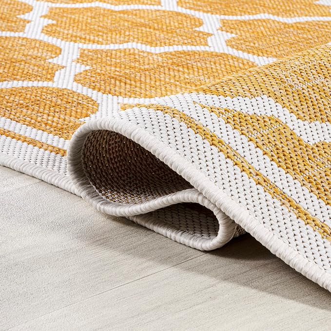 JONATHAN Y Moroccan Trellis Indoor Outdoor Area Rug 9X12 Yellow/Cream, Trebol Textured Weave for Backyard, Patio, Porch, Easy-Cleaning, High Traffic, Pet-Friendly, Non-Shedding (SMB109F-9)