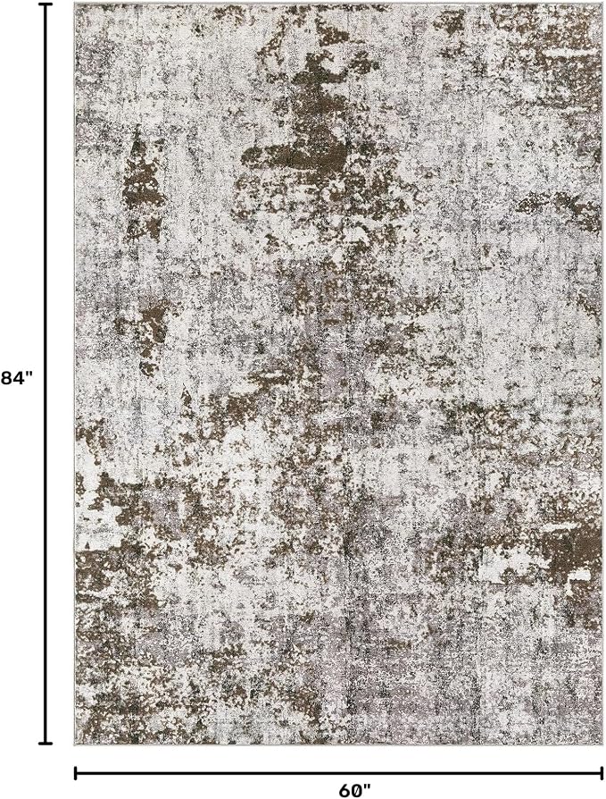 DMOYEST 5x7 Area Rug for Living Room Washable Abstract Indoor Carpet | Neutral Modern Low Pile Rugs Kid & Pet Friendly Soft Thin Carpet for Bedroom Dining Room and Office - Dark Brown