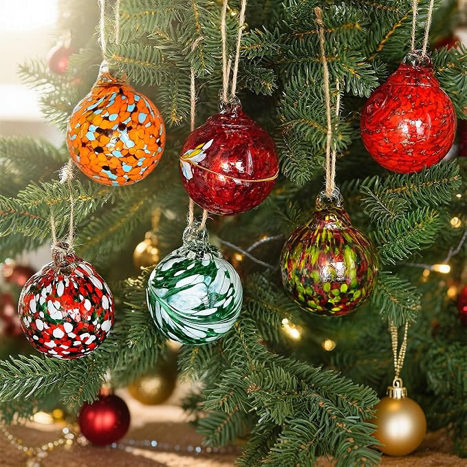 6 Pack Hand Blown Glass Balls Ornaments Hanging Witches Ball Gazing Ball