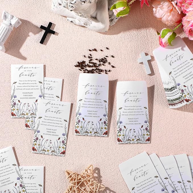 Fumete 120 Pack Wildflower Seed Packets Bulk Memorial Day Wildflower Coin Envelopes Kraft Small Celebration of Life Funeral Favors for Guests Loss of Loved One Veterans Day Gift, 3.9 x 2.4 Inch