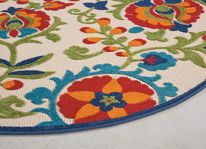 Nourison Home Aloha Multicolor 4' x Round Area Rug - Easy Clean, Non Shedding, Bed Room, Living Room, Dining Room, Kitchen (4' x Round)