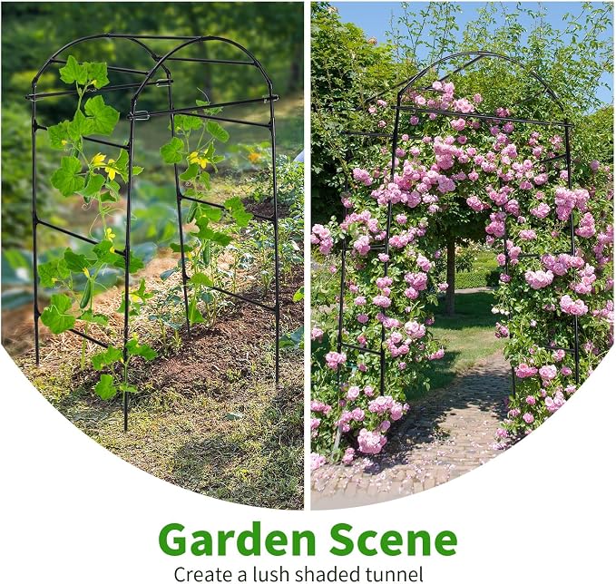 FOLLOOK Cucumber Trellis, 6.7ft Tall Garden Arch Trellis for Climbing Plants Outdoor Arbor Support Vine Vegetable Tomato Bean Pea Grape Squash Pumpkin Cucumber Raised Bed, Lightweight, Black