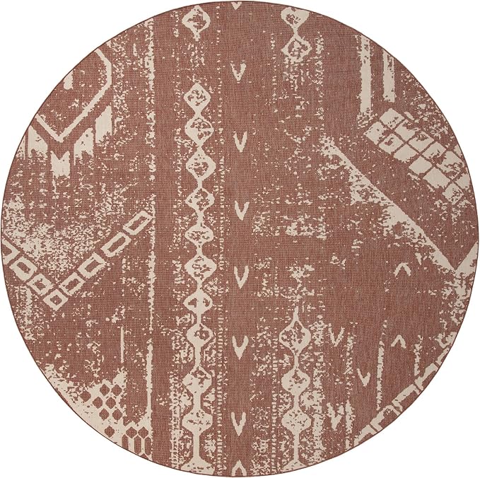 Unique Loom Outdoor Bohemian Collection Area Rug - Anthro (13' Round Rust Red/Ivory)