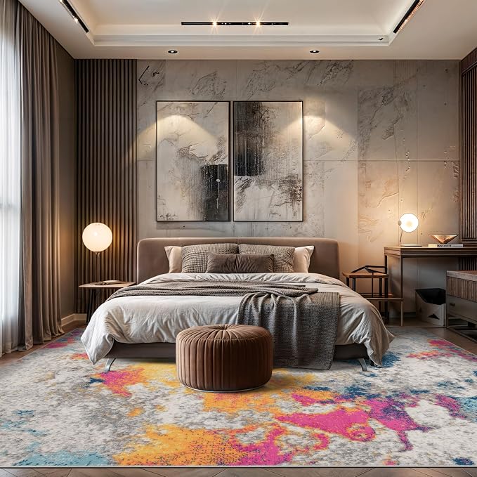 Rugshop Modern Abstract Living Room Non-Shedding Area Rug Multi 7'10" x 10' | Rectangular, Size 7'10" x 10', Bedroom, Dining Room, Home Office, Kitchen, Entryway, Hallway, Nursery, Kids Room, Guest Room