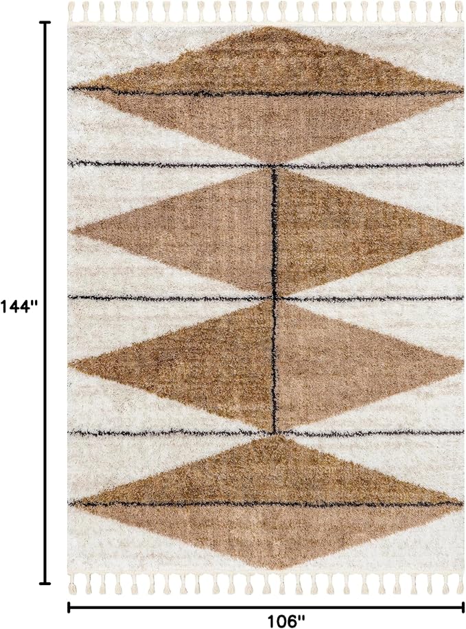 nuLOOM Kali Light Brown Diamond Power Loomed Area Rug, 9' x 12' | Nuloom Kali Diamond 9' x 12' Shag Area Rug for Living Room Bedroom Dining Room Nursery, Light Brown