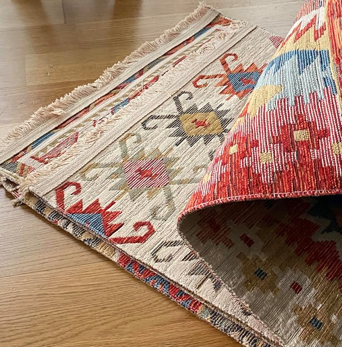 Secret Sea Collection: Modern Kilim Series Small Area Rug, Washable, Reversible, Cotton (2 x 3 feet, Worm Motif)