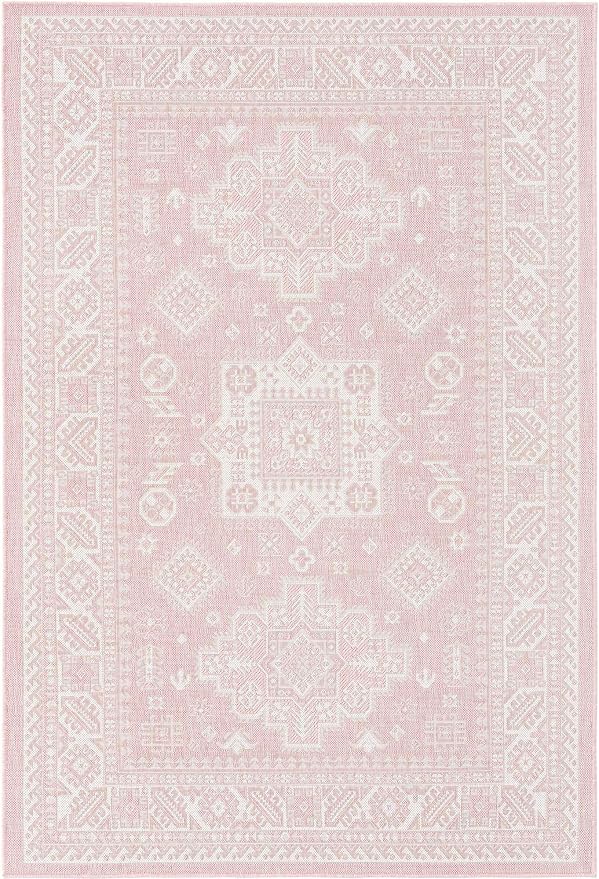 Unique Loom Outdoor Aztec Collection Area Rug - Chalca (5' 3" x 8' Rectangle, Pink/ Ivory)