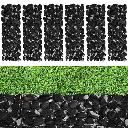 River Rock Stepping Stones Outdoor for Garden Walkway, 6 Pcs 12" L x 4" W Rectangle Shape Paver Step Stones Polished Pebble River Stone Mat for Yard Lawn Patio Pathway Walk Way - Black