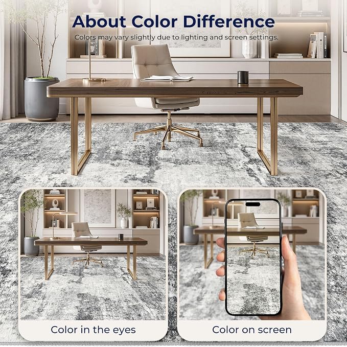 DMOYEST 10x12 Area Rug for Living Room Washable Abstract Indoor Carpet | Neutral Modern Low Pile Rugs Kid & Pet Friendly Large Soft Thin Carpet for Bedroom Dining Room - Grey