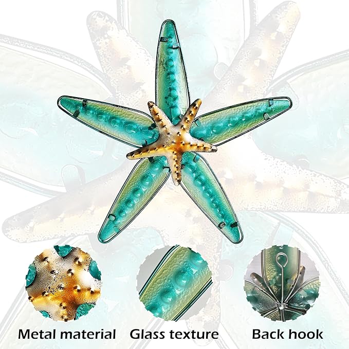 JOYBEE HOME&GARDEN Metal Starfish Wall Decor, Sea Life Coastal Decorations 13.25 inch Starfish Wall Art(Blue)