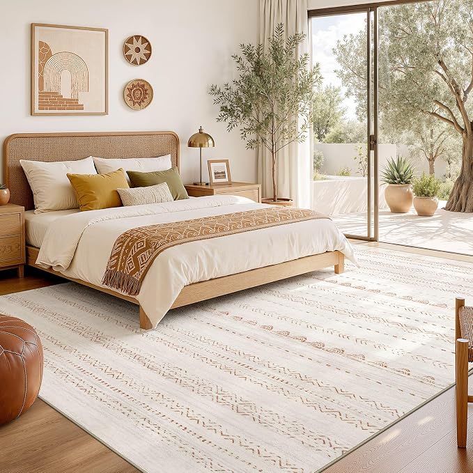 Nakagishi Boho 6x9 Area Rug Living Room Rugs Machine Washable Brown | Soft, Pet & Kid Friendly, Carpet for Living Room/Bedroom/Office/Kitchen/Nursery, Daily Home Decor Stain Resistant Moroccan