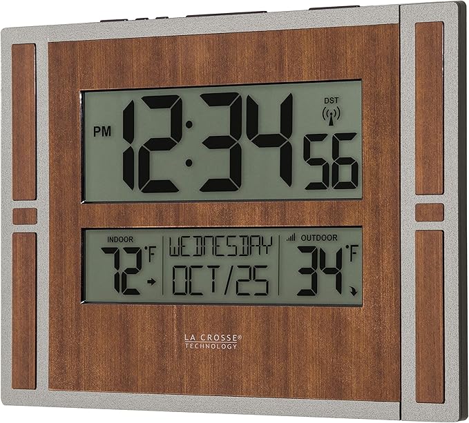 La Crosse Technology BBB86088 Atomic Digital Wall Clock with Indoor & Outdoor Temperature