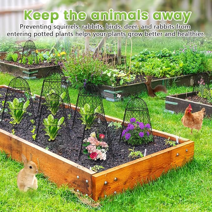 8 Pcs Garden Cloches for Plants, Metal Extra Large Chicken Wire Cloche Plant Covers, Garden Netting Plant Protectors from Animals to Keep Squirrel, Rabbit, Chicken and Bird Out 17" H x 13" D Black
