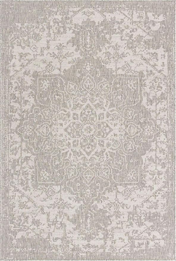 Unique Loom Outdoor Collection Area Rug - Dubai (6' 1" x 9' Rectangle, Gray/ Ivory)