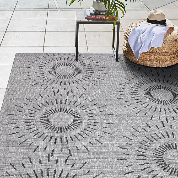 Gertmenian Indoor Outdoor Modern Area Rug - 6x9 Medium, Stain Resistant, Ideal for High Traffic in Living Room, Bedroom, Patio - Geometric, Grey, 32459