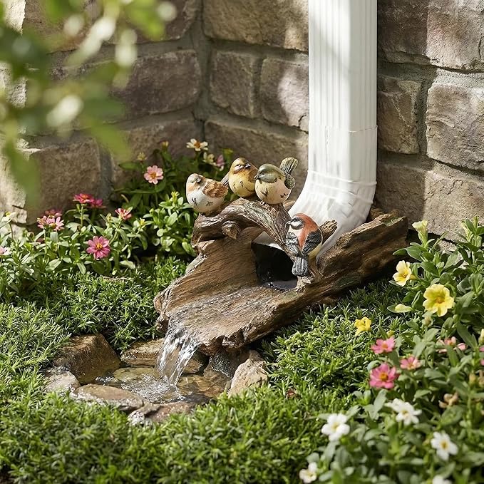 Gutter Downspout Extension Decoration Splash Block Outdoor Statues Garden Decor, 11.4" L x 6.9" W Four Birds Gutter Downspout Garden Robin Bird Sculpture Rain Concrete Pond Accessory, Gift for Mom