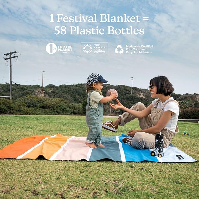 Nomadix Festival Blanket - Perfect for Picnics, Camping, & Lawn Seating - Plush Top & Water Resistant Base - Made with Post Consumer Recycled Materials - Stripes Retro - 60x72 in