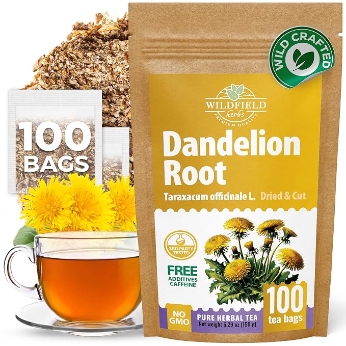 100 Bags Dandelion Root Tea Dandelion Tea Herbal (Taraxacum Officinale) - 100 Count 1.5g Bags Dried Herb Raíz De Diente De León