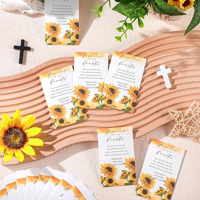 Fumete 120 Pack Sunflower Seed Packets Bulk Memorial Day Sunflower Coin Envelopes Kraft Small Celebration of Life Funeral Favors for Guests Loss of Loved One Veterans Day Gift, 3.9 x 2.4 Inch